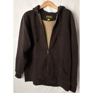 CABELA'S Thermal Lined Full Zip Hoodie Men's XL Tall Brown Heavyweight Workwear